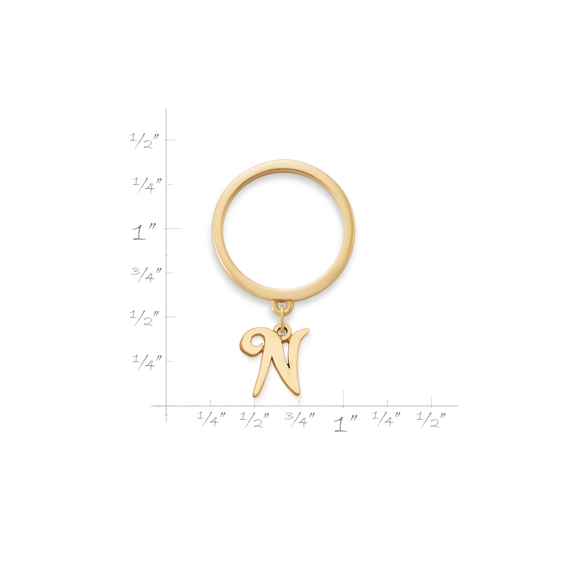 Small Script Initial Charm Dangle Ring - Image 2