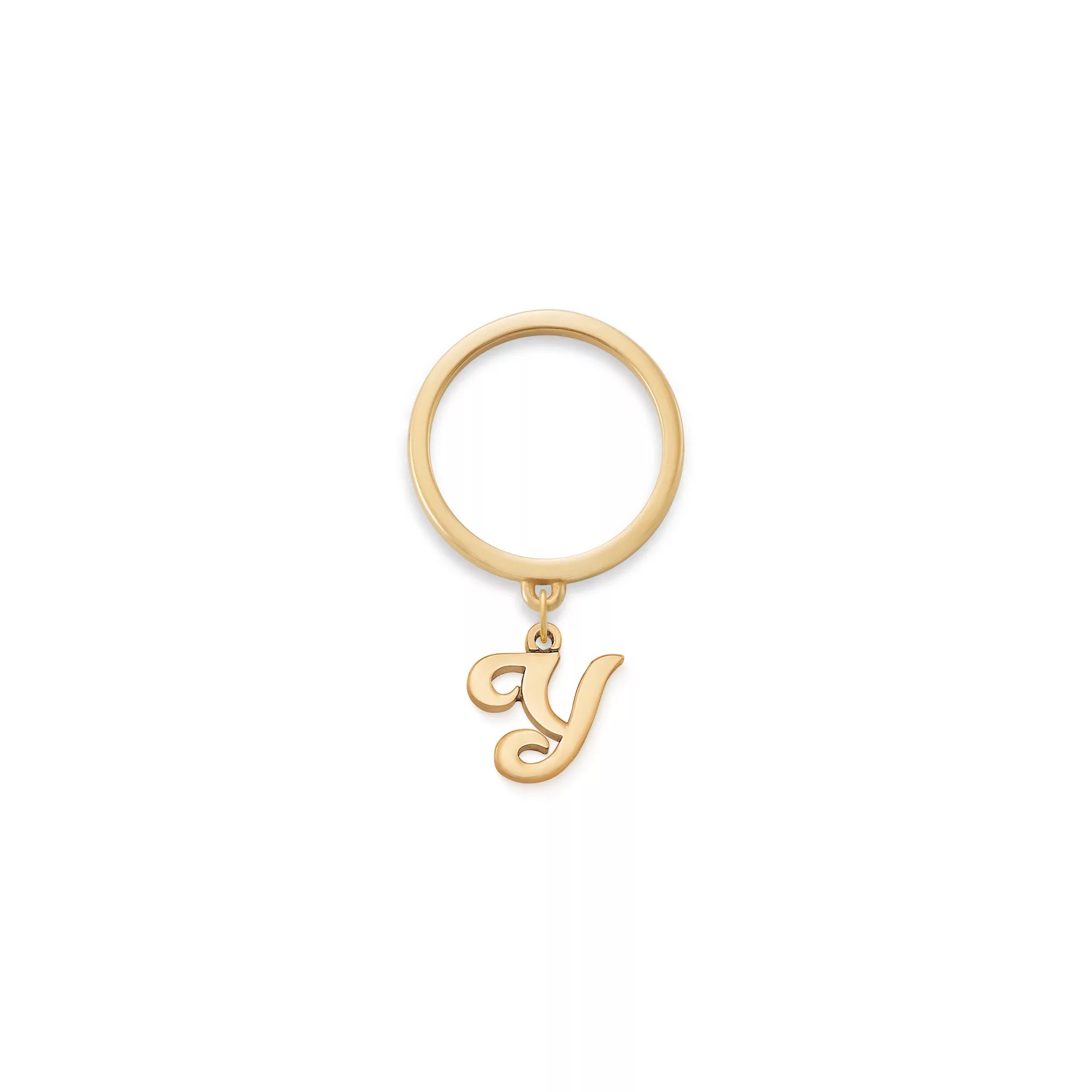 Small Script Initial Charm Dangle Ring