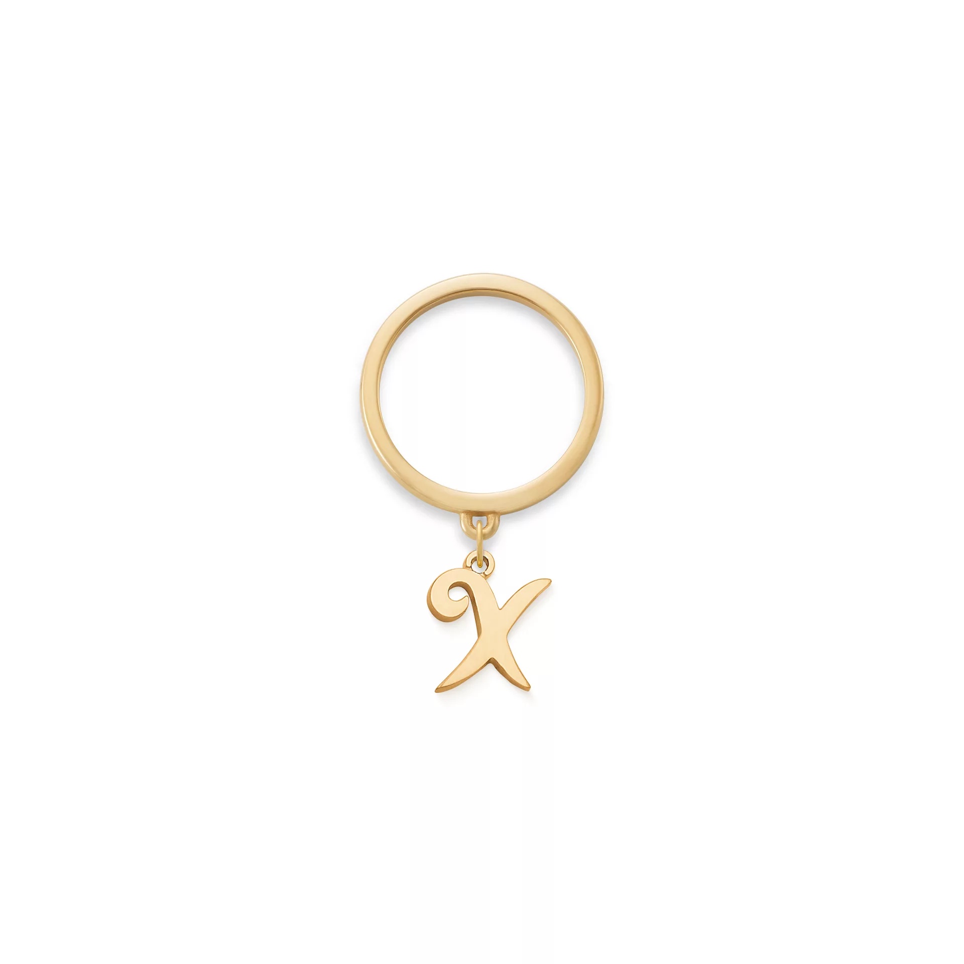 Small Script Initial Charm Dangle Ring