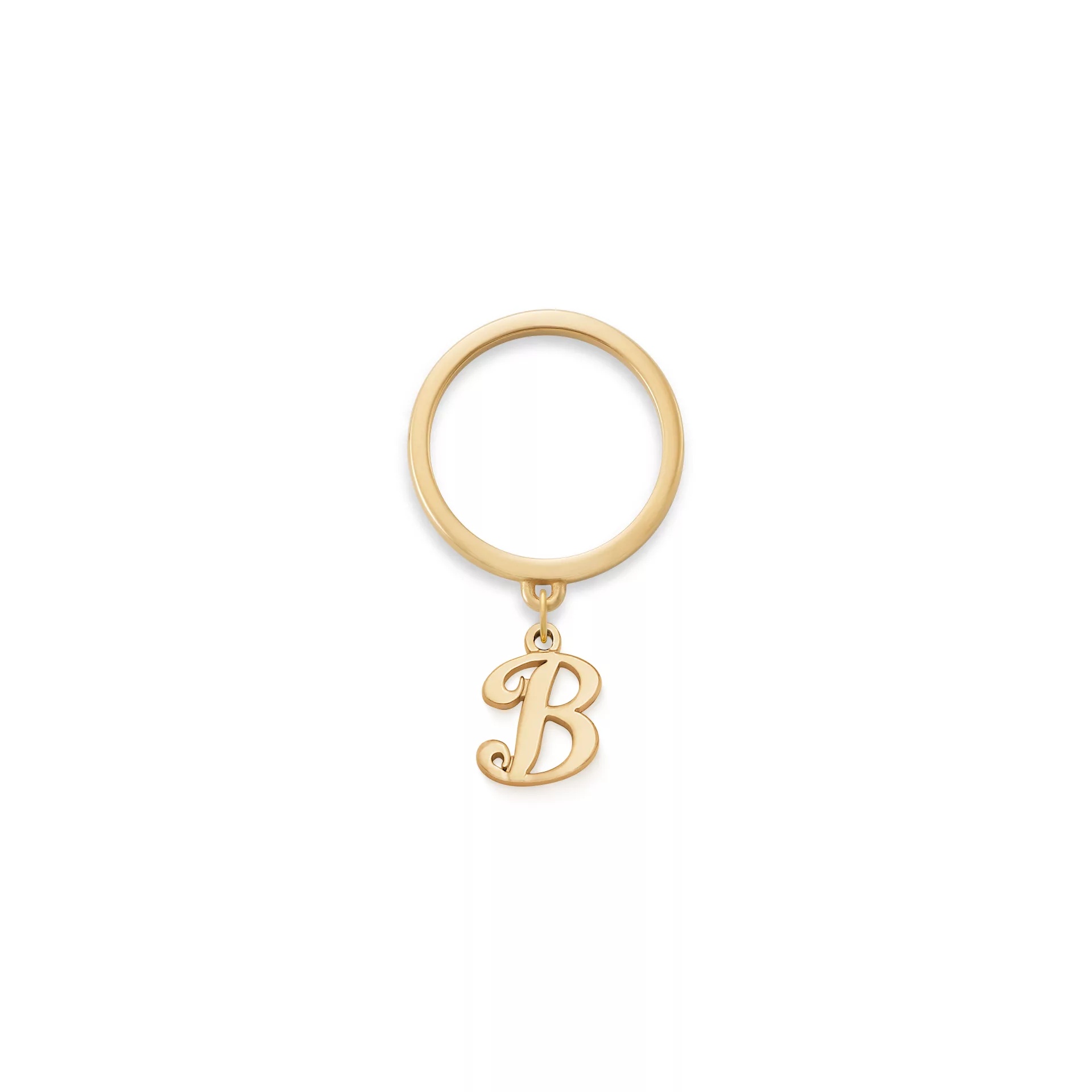 Small Script Initial Charm Dangle Ring