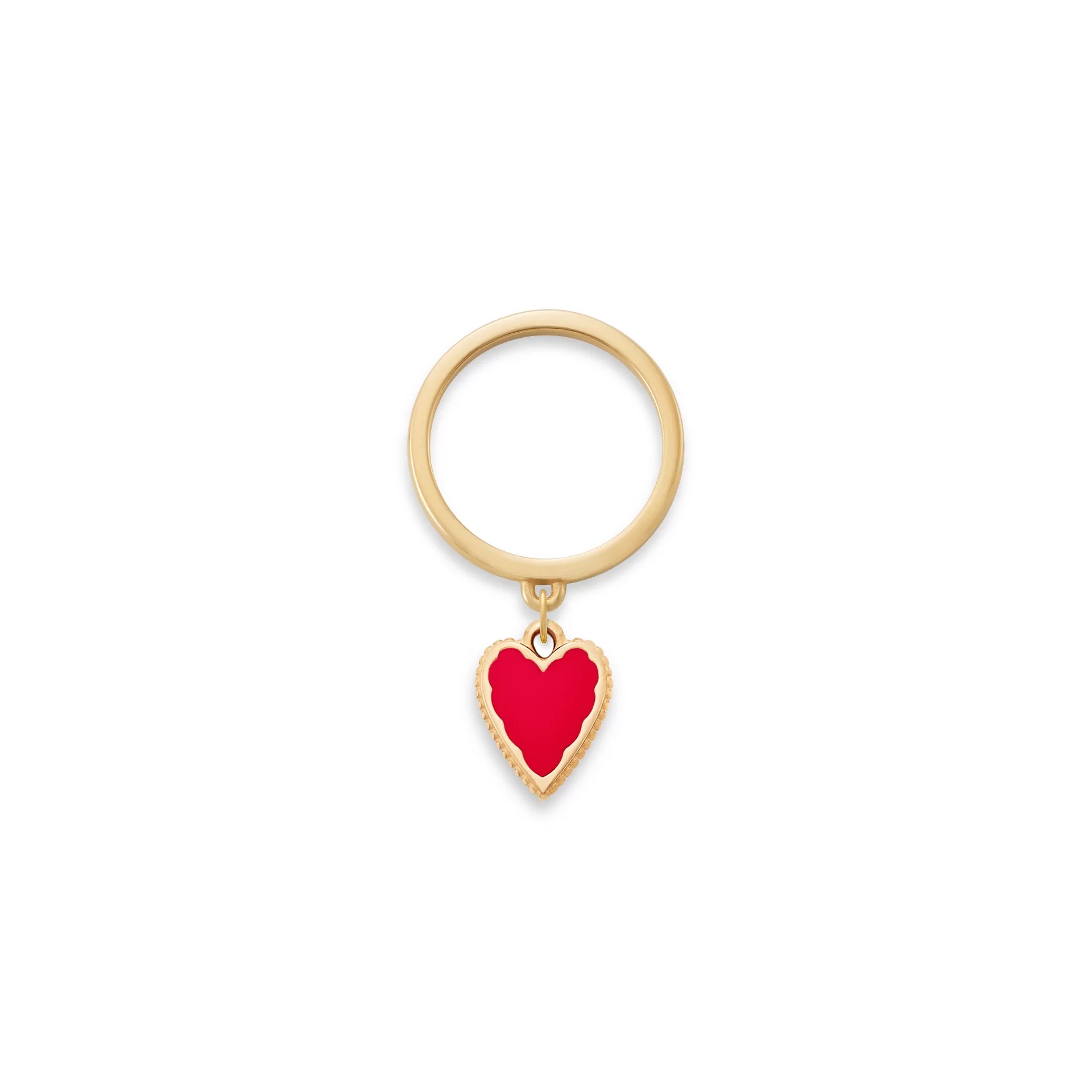 Small Enamel Heart Charm Dangle Ring