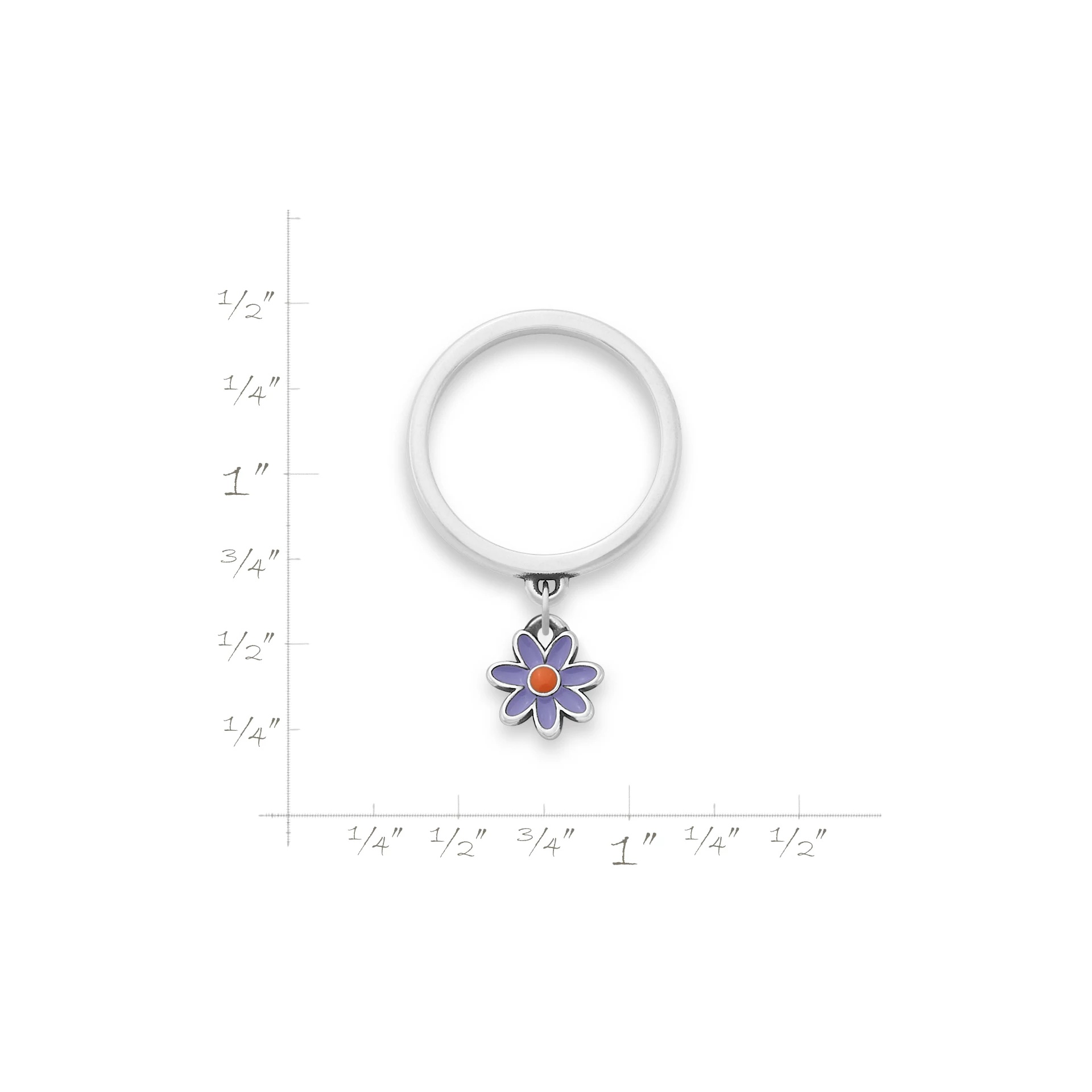 Enamel Mini Flower Charm Dangle Ring - Image 2
