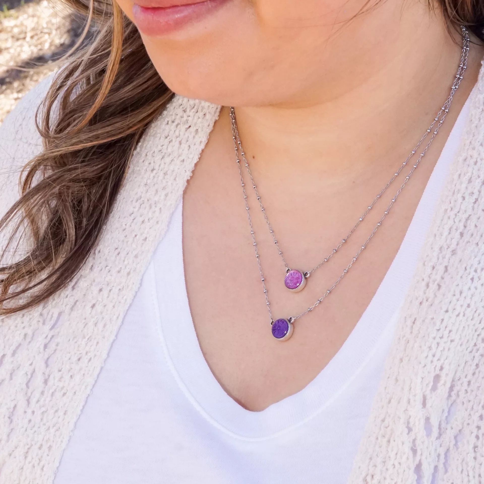 Sculpted Daisy Layered Gemstone Necklace - Image 4