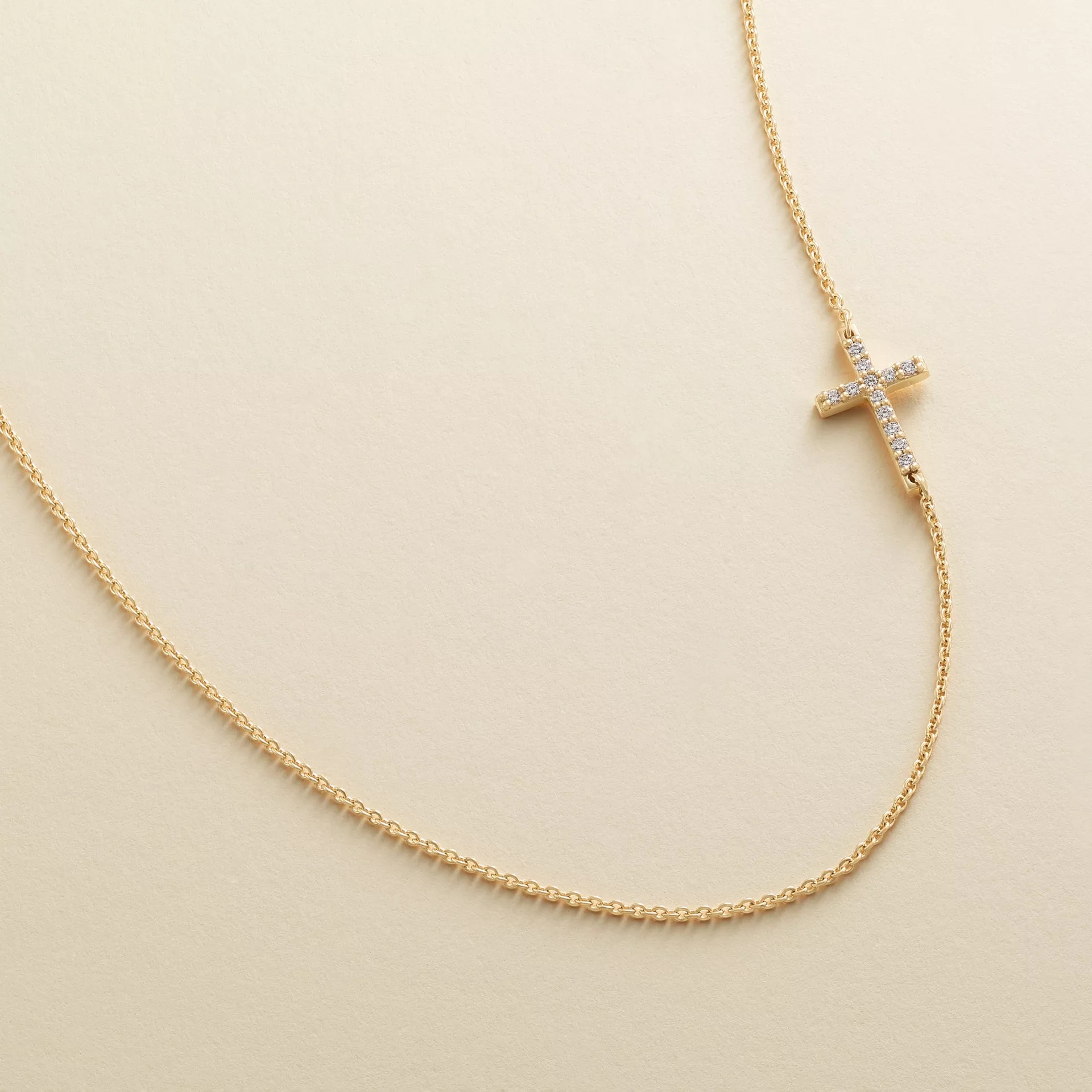 Delicate Pave Diamond Horizon Cross Necklace - Image 3