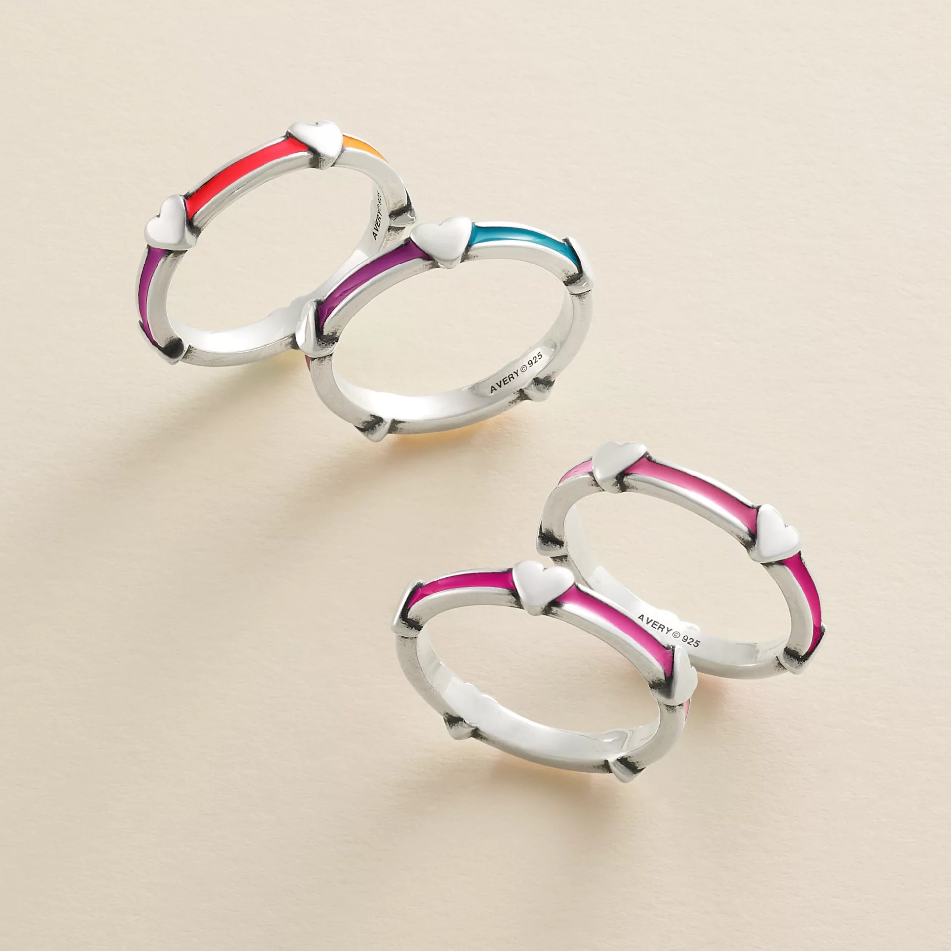 Enamel Band with Hearts Ring - Image 4